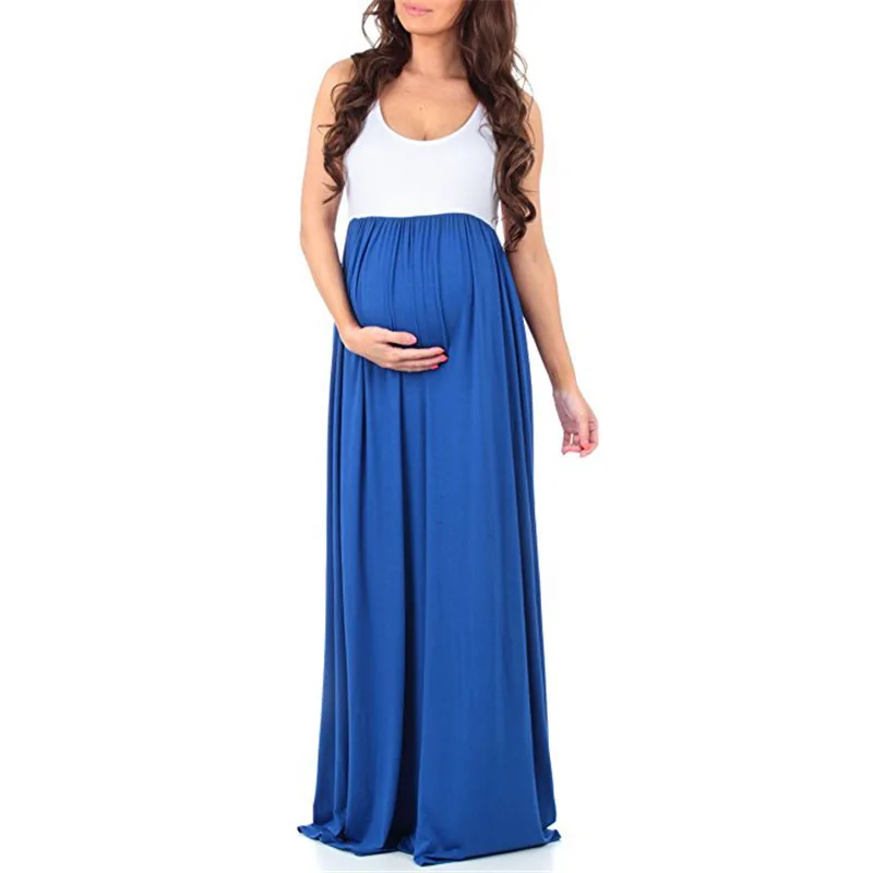 Летние для беременных Платья с круглым вырезом без рукавов беременная женщина длинные платья новый европейский Стиль для беременных