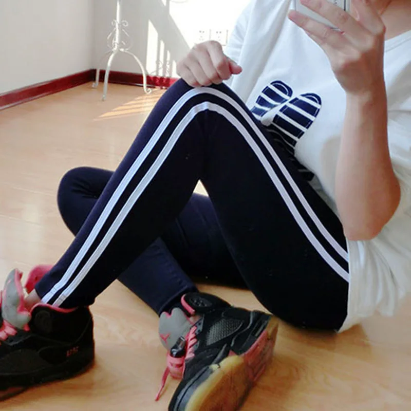 

White Striped Side Cotton Slim Elastic Workout Leggings Joggers Pants