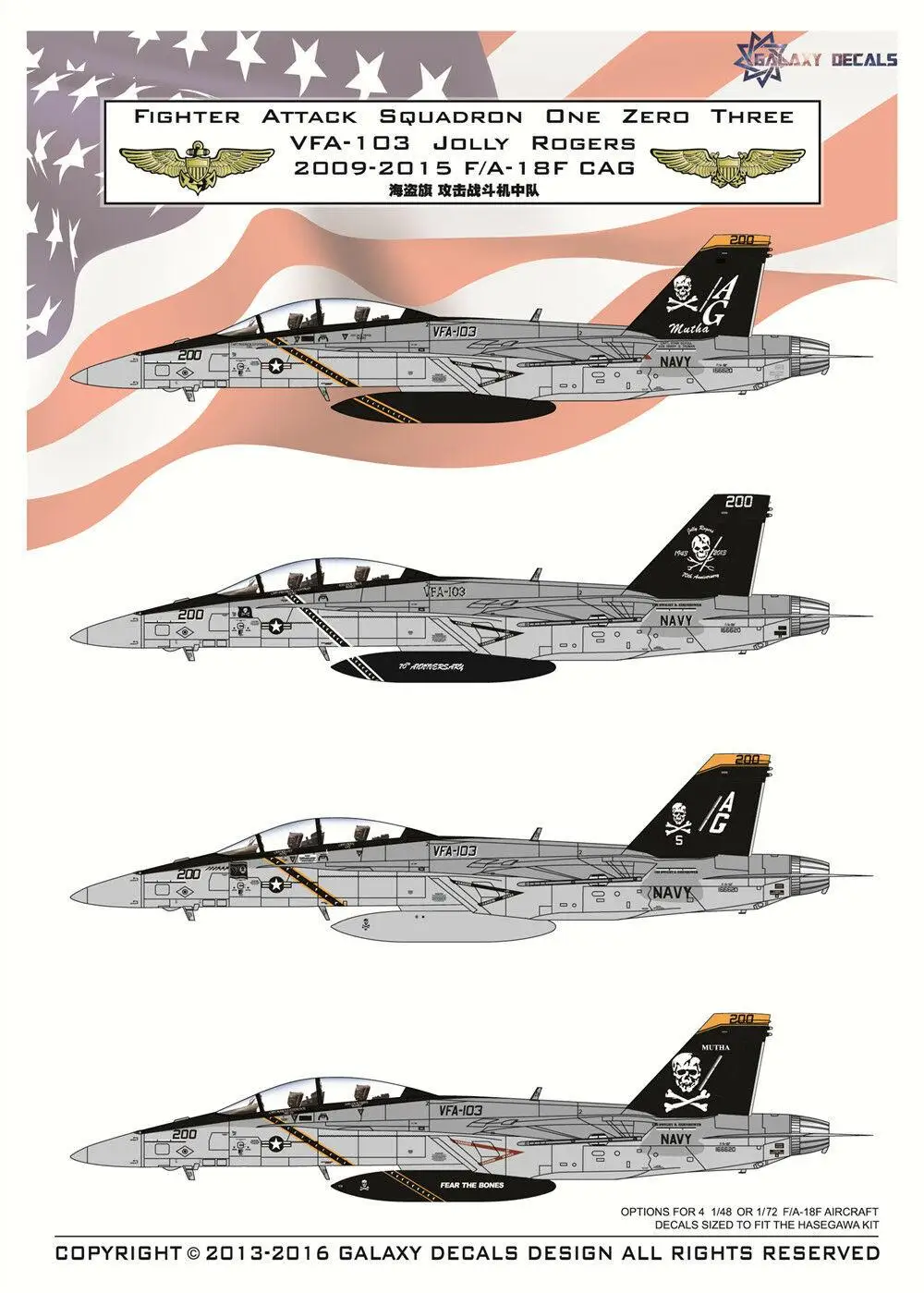 Галактическая модель 1/48 Jolly Rogers наклейка US Navy F/A-18F VFA-103 2009-2015 G48002 | Игрушки и хобби