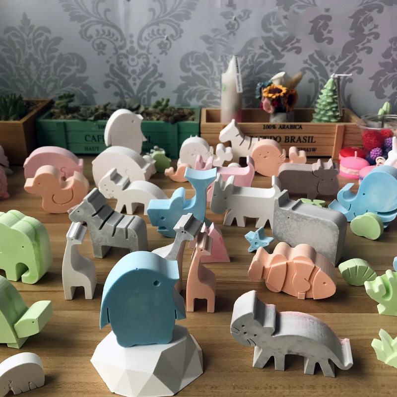 

Ins Hot Molds for Plaster Ocean Animal Cat Dog Tiger Shape Home Decor DIY Gypsum Mold Penguin Trojan Silicone Mold Car pendant