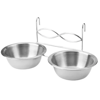 

Stainless Steel Dual Hanging Food Water Bowl Feeder With Hook For Cat Pet Dog Puppy Crate Cage