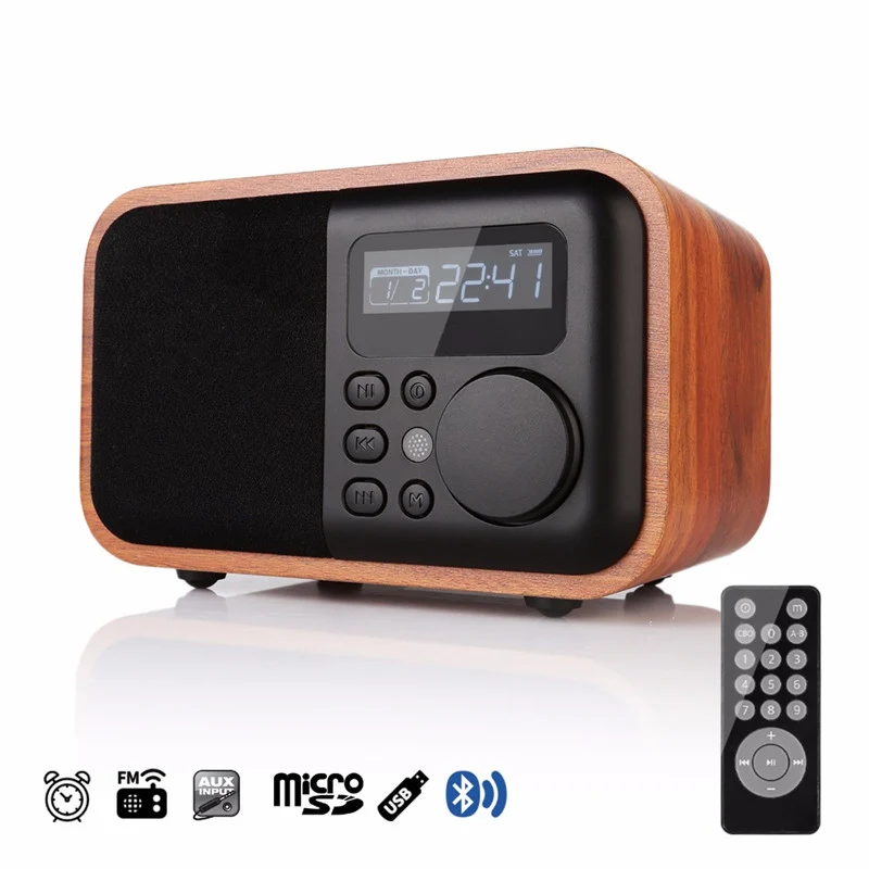 CLAITE беспроводной bluetooth динамик портативный деревянный s HIFI TWS будильник 1800 мАч fm