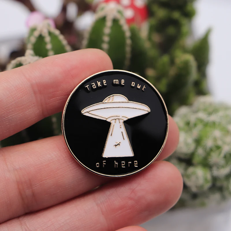 

30pcs/lot Black and White Line Art Brooches for Men Space Spaceship Enamel Pins Lapel Pin Badge Take Me Out of Here Brooch 4806