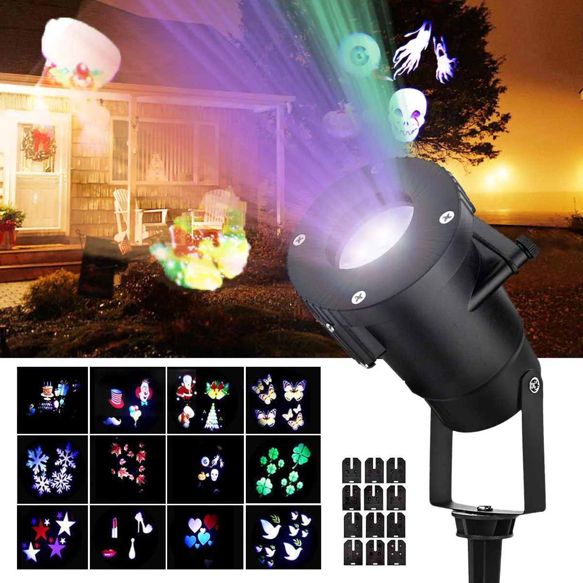 

12 Patterns Christmas Laser Snowflake Projector Outdoor LED Waterproof Disco Lights Home Garden Star Light Indoor Decoration