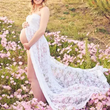 

Pregnant Woman's Off The Shouler Long Sleeve Lace Maternity Dress Chiffon Maternity Gown For Photography For Commemorate