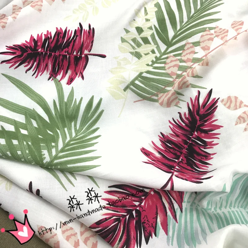 

Tecidos Patchwork Au Metre Sale Free Shipping White Leaf Print National Wind Printed Spun Rayon Fabric Dress Handmade Cloth
