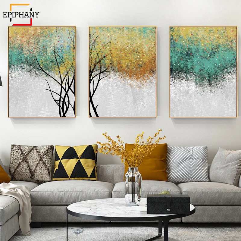 Modern Colorful Tree Landscape Canvas Poster Minimalist Art Painting Abstract Wall Picture for Living Room Bedroom Decoration | Дом и сад