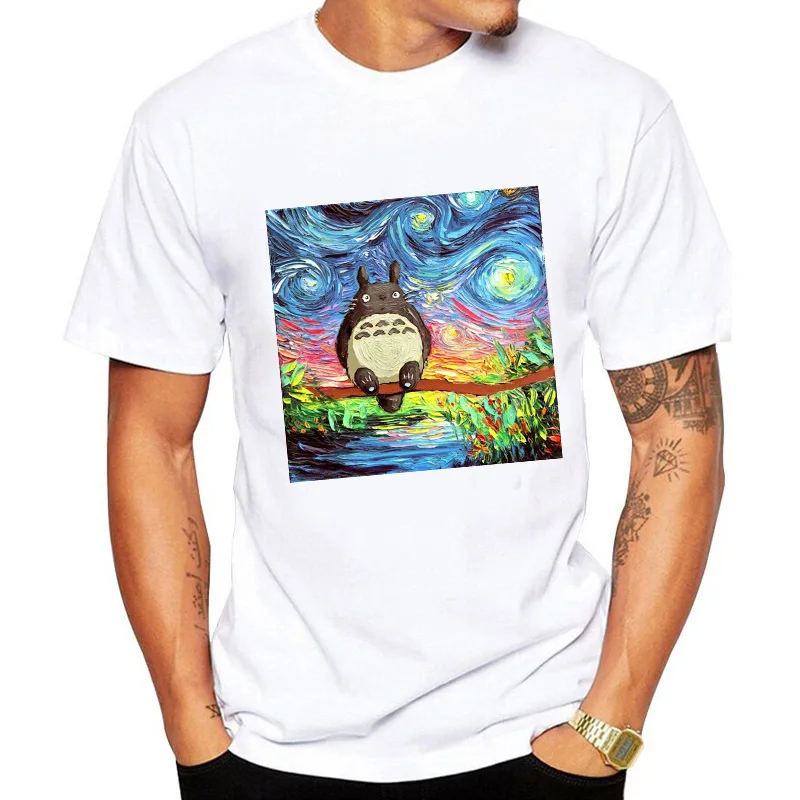 

2019 summer men's t-shirt explosion models landscape characters cartoon printing short-sleeved fashion loose large size