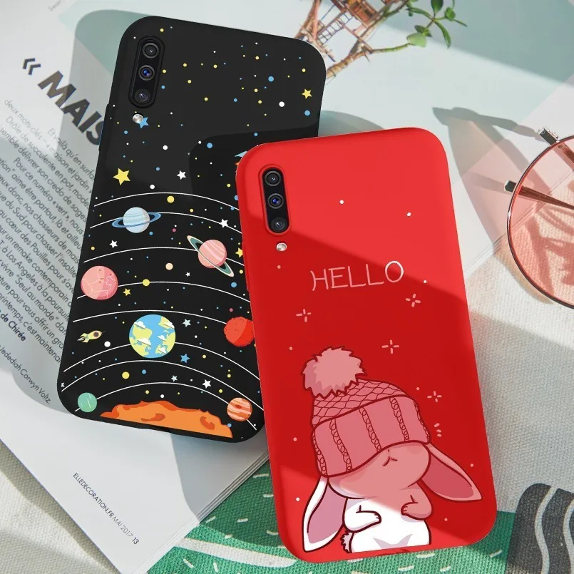 Space Planet Case For Samsung A50 Case 3D Relief Cute Animal Cover For Galaxy A30 A6 A7 A8 Plus 2018 Shockproof Bumper Rabbit