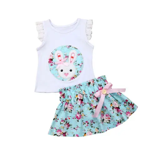 

Baby Clothes Easter Kids Baby Girl Summer Clothes Sleeveless Tops Floral Skirt Outfits Set
