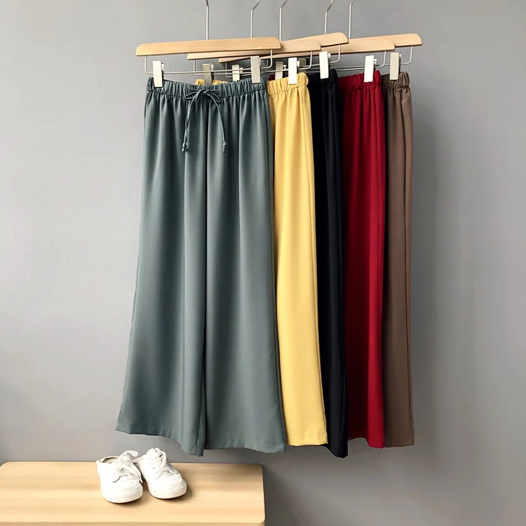 

Mooirue Summer Spring Wide Leg Pants Tie Waist Femme Office Ol High Waist Female Trousers Red Yellow Bottom