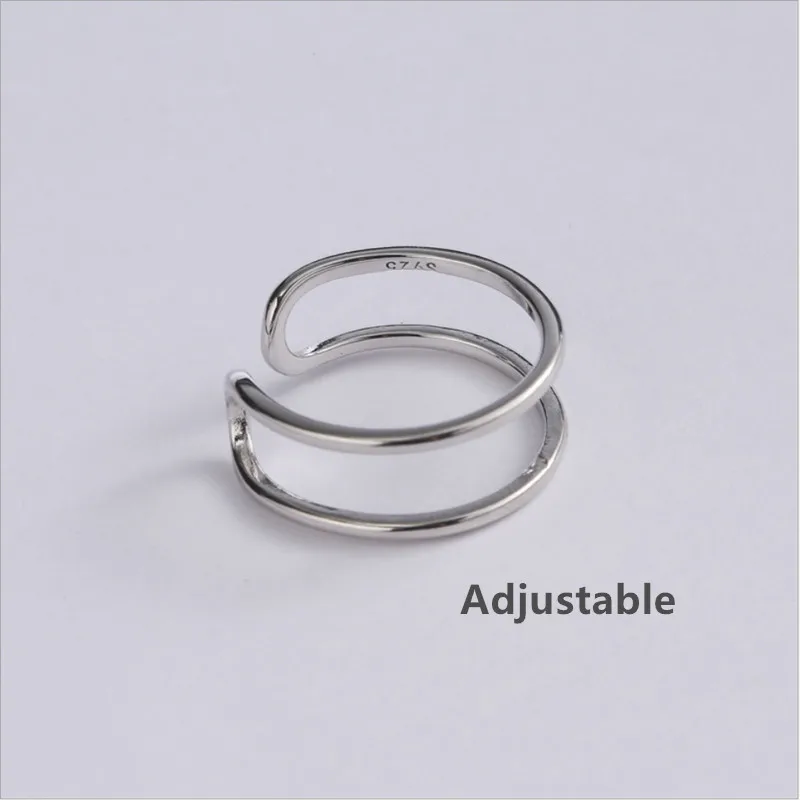 Акция Металлические Кольца Кольцо anillos упрощенный геометрический двойное кольцо на палец для 925 пробы Jewelry Лидер продаж