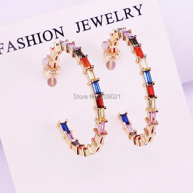 

5Pairs Fashion jewelry Gold color colorful cz paved round circle geometric stud earring new shiny rainbow earrings for women
