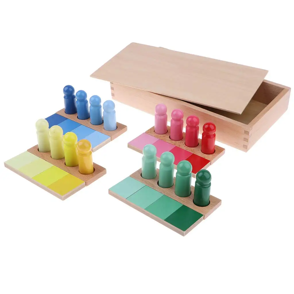

Montessori Sensory Educational Material Wooden Color Cylinders Matching Game Early Learning Toys Gift for Baby Children Kids