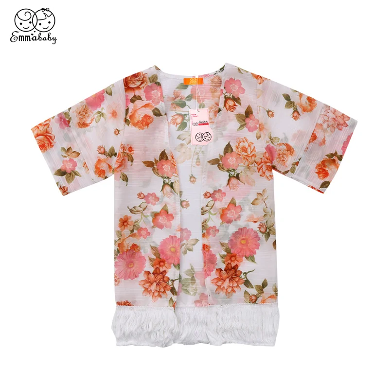 

New Summer Fashion Baby Kids Girls Fille Jolie Floral Printed Spring Cape Casual T-Shirt Beach Outwear Clothes Coat