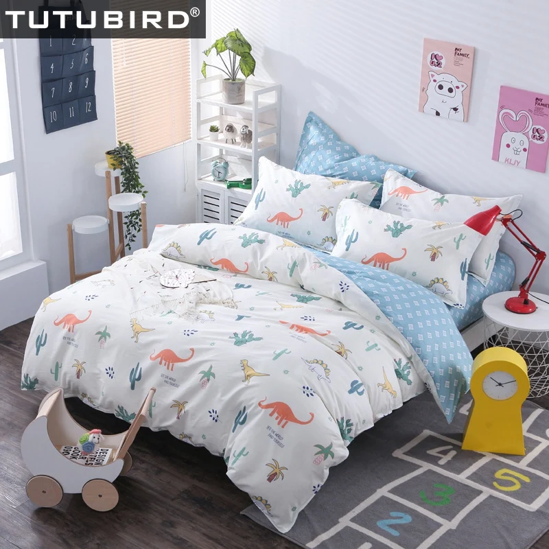

100% cotton dinosaur bedding set kids cartoon style 4pcs duvet cover modern beautiful soft home textile for family