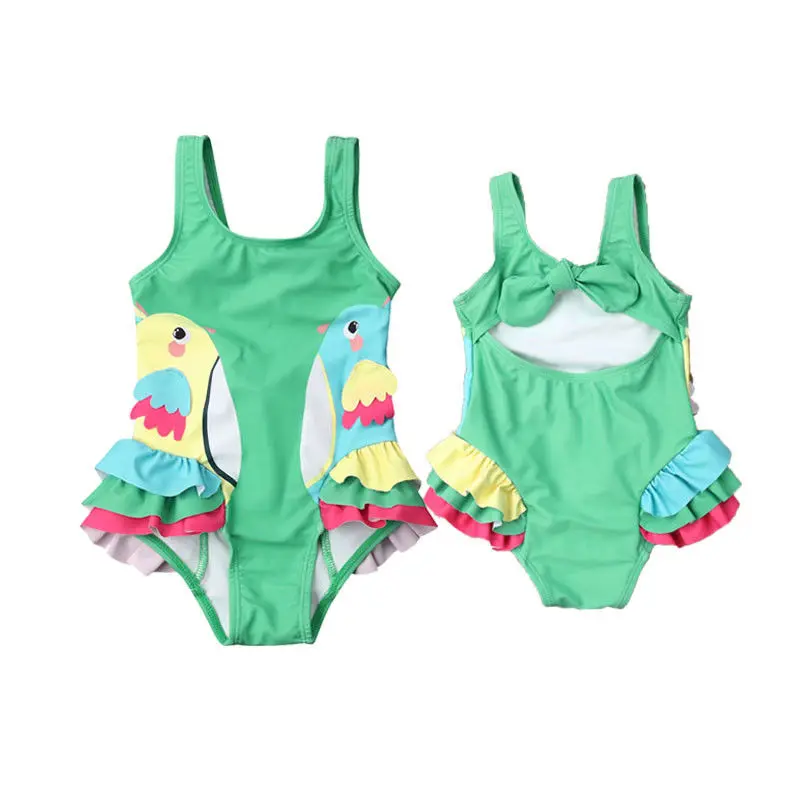 Купальник-бикини с рисунком птиц для маленьких девочек; пляжный купальник с оборками и принтом птиц; купальный костюм
