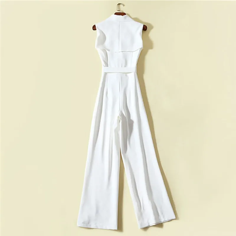 TWOTWINSTYLE Solid Sleeveless Women Jumpsuit Lapel Sleeveless High Waist Sashes Big Size Female Pants Spring 2020 Fashion New