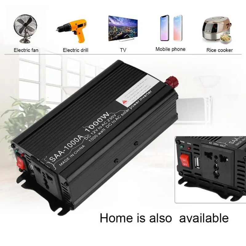 

1000W Peak Car Power Inverter DC 12V/24V to AC 220V Charger Converter Black