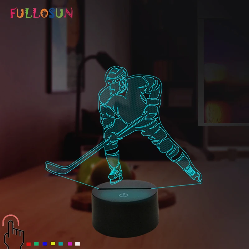 3D Illusion Lamp LED Ice Hockey Night Light Touch Button USB Table Lamp ...
