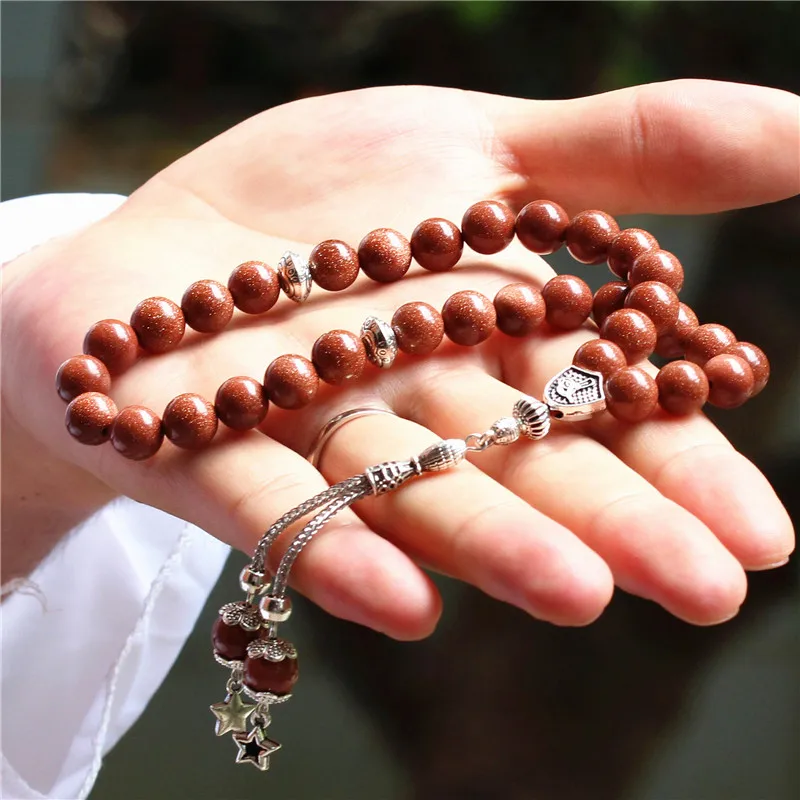 LOSHEREN натуральный Золотой песочный камень Tesbih исламские молитвенные Бусы Tasbih