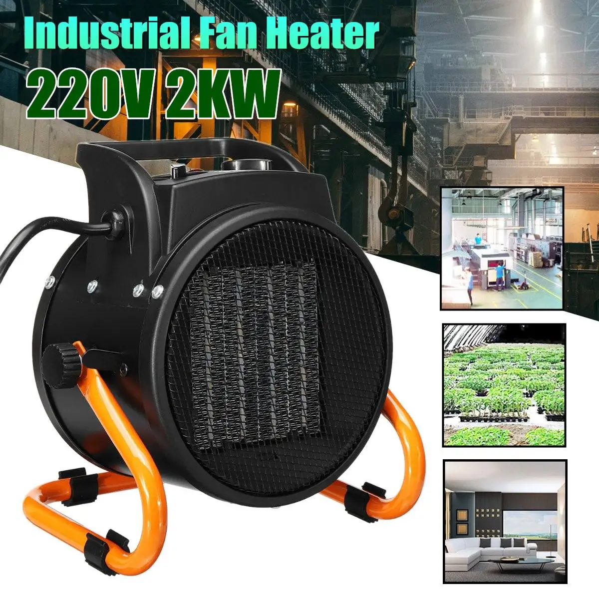 

220V 2KW High-power Household Thermostat Industrial Heaters Warm Air Blower Fan Steam Electric Room Heater IPX4 Three-speed