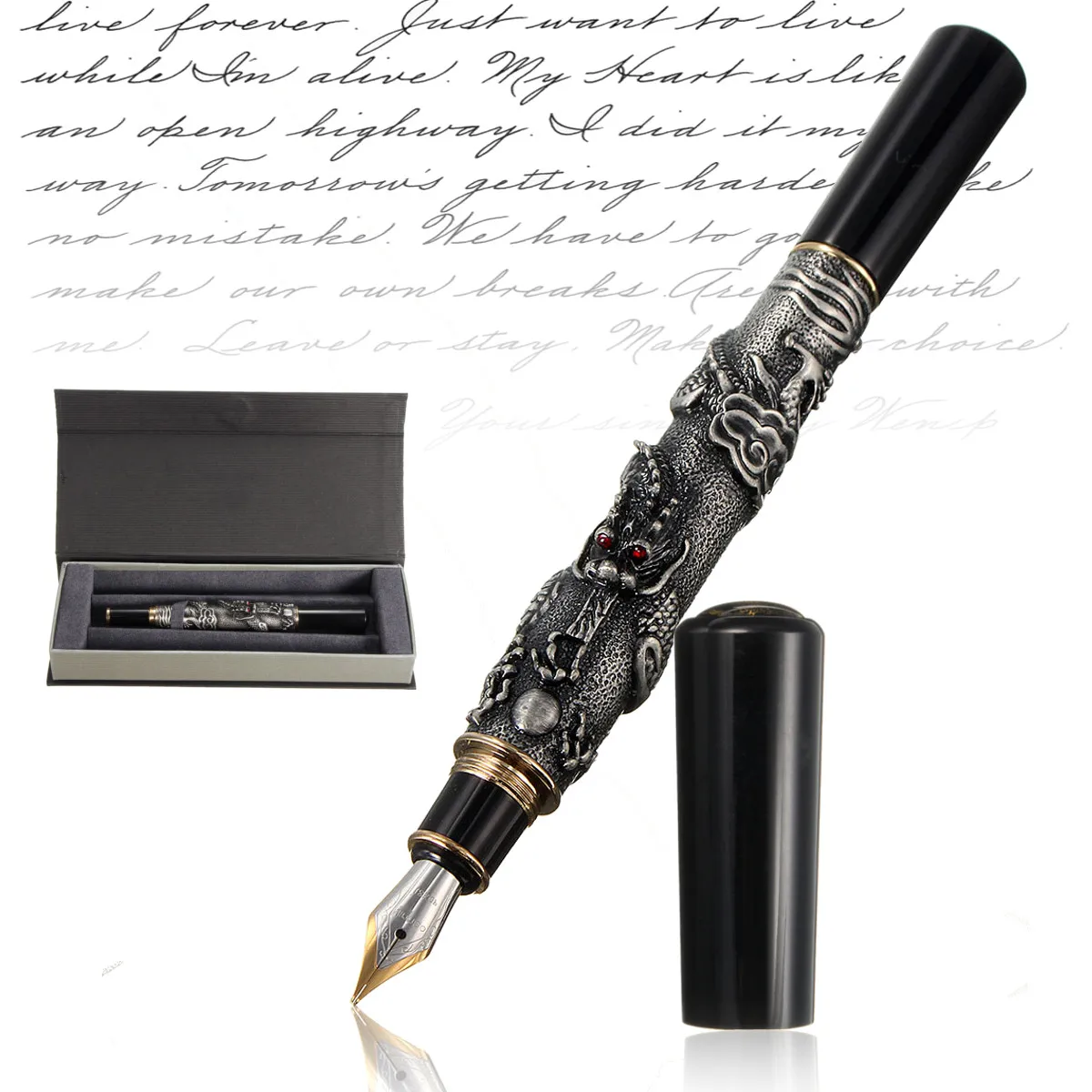

Chinese Dragon Embossment Design Fountain Pen Medium Nib Business Office Gift Ink Pens School Writing Stationery with Gift Box
