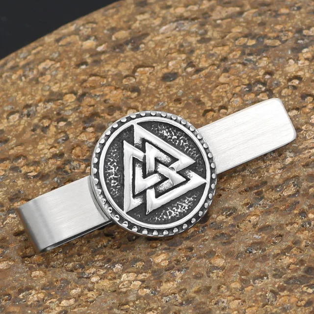 STAINLESS STEEL VALKNUT VIKING TIE CLIPS