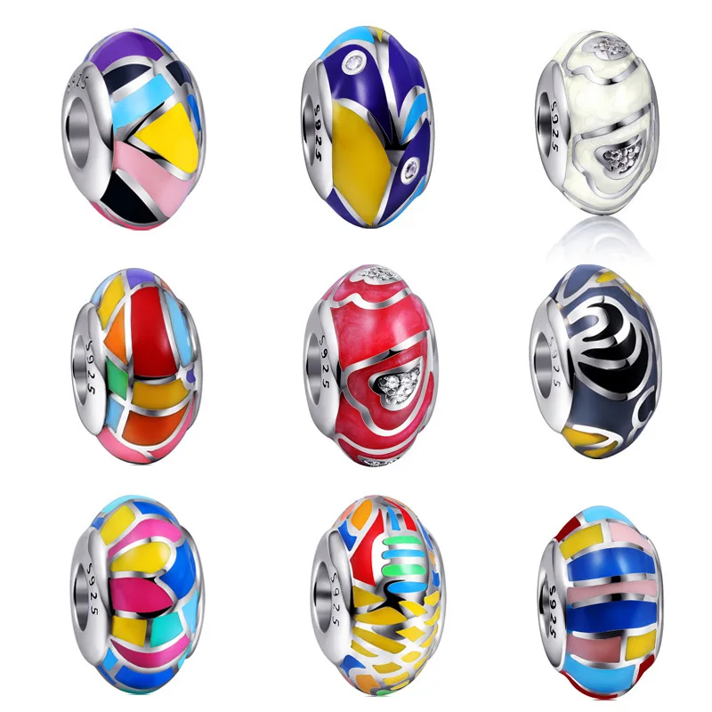 new arrival Genuine 925 Sterling Silver Style enamel Charm Colorful