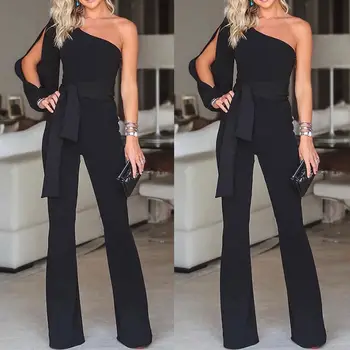 

Jumpsuits for women 2018 fashion Womens rompers Party Clubwear Playsuit Jumpsuit Wide Leg One Shoulder Long Trousers Pants