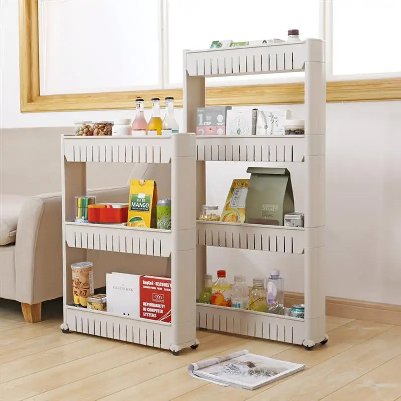 

3-Tier Gap Storage Slim Slide Out Storage Tower Rack Shelf with Wheels for Home Kitchen(White)