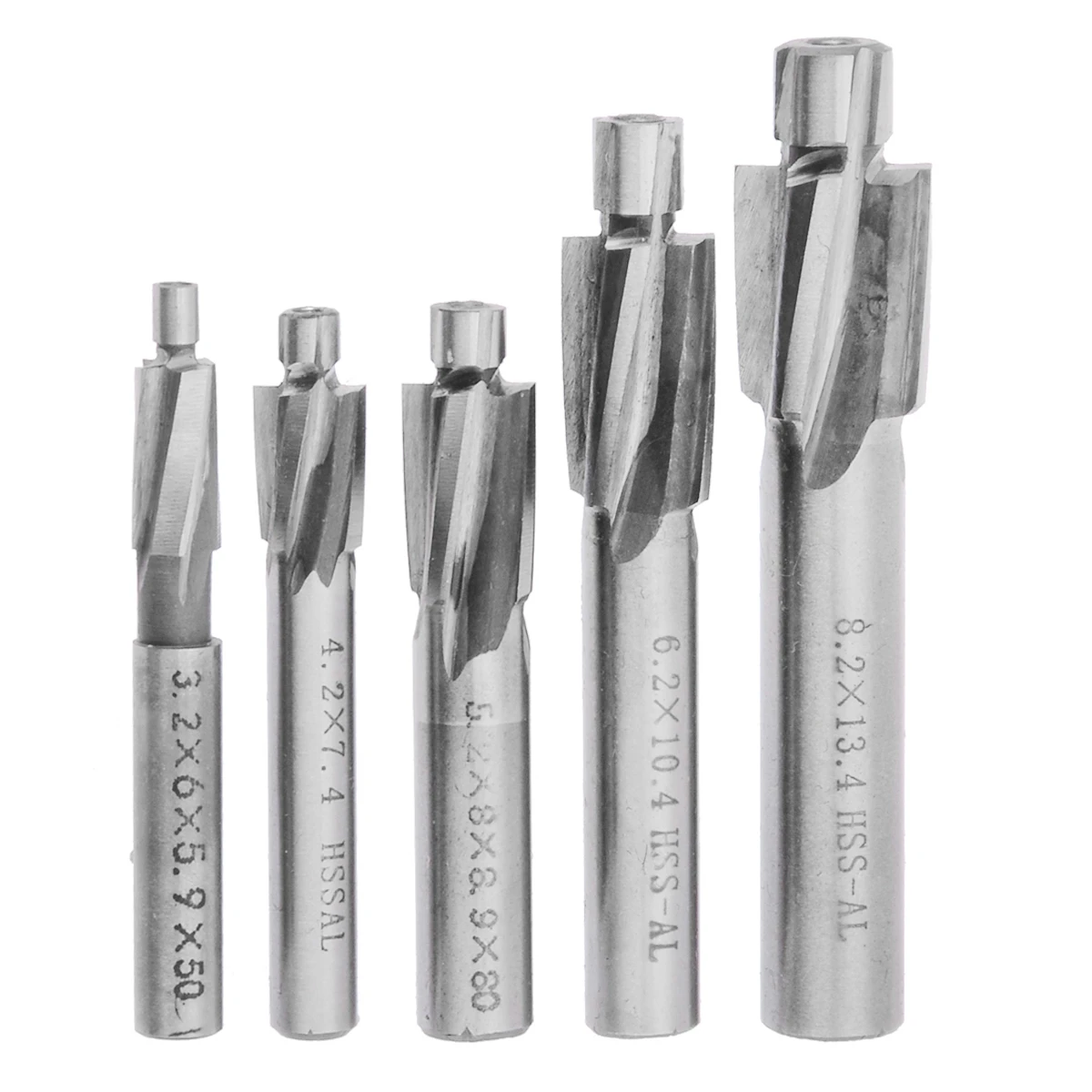 5pc 4 Flute HSS Counterbore End Mill M3 M8 Pilot Slotting Tool Milling