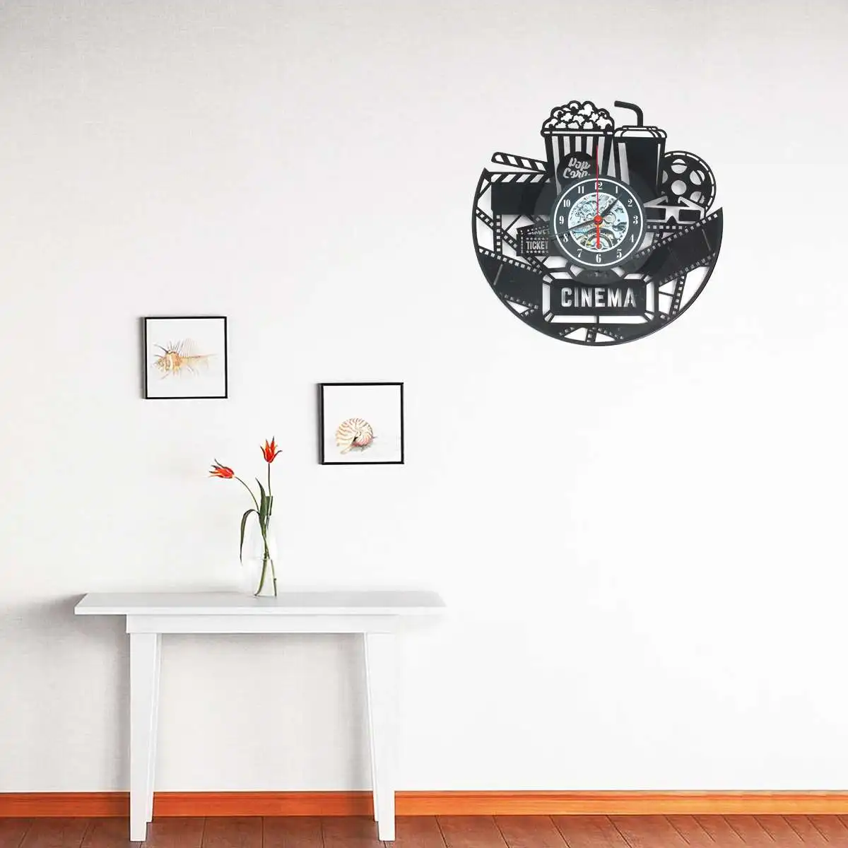 

12 Inch Vinyl Record Wall Clock Home Decoration Vintage 3D Popcorn Cinema Theater Living Room Wall Hanging Clock Decorative Gif