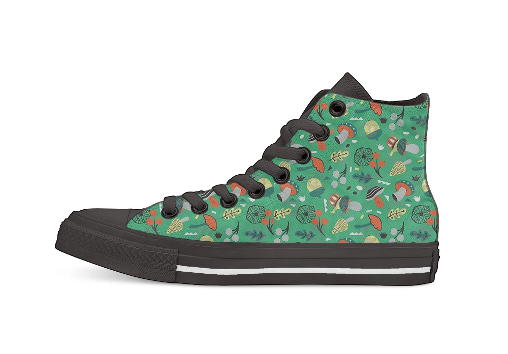 

Abstract Mushroom Novelty Design High Top Canvas Custom Shoes Flat Casual Shoes Drop Shipping