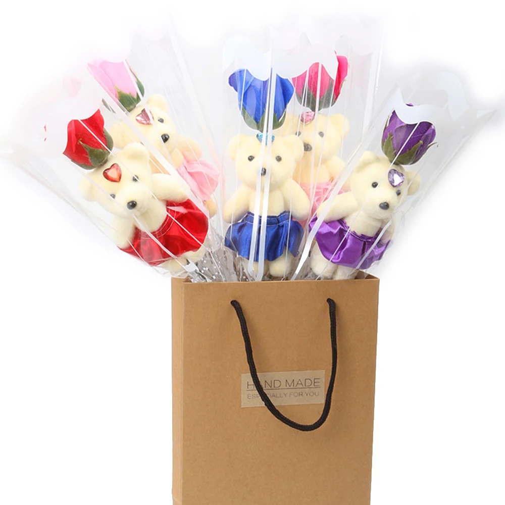 

1Pcs DIY Bear Soap Flower Valentine's Day Handmade Rose Bouquet New Beautiful Gift Party Favorsfor wholesale