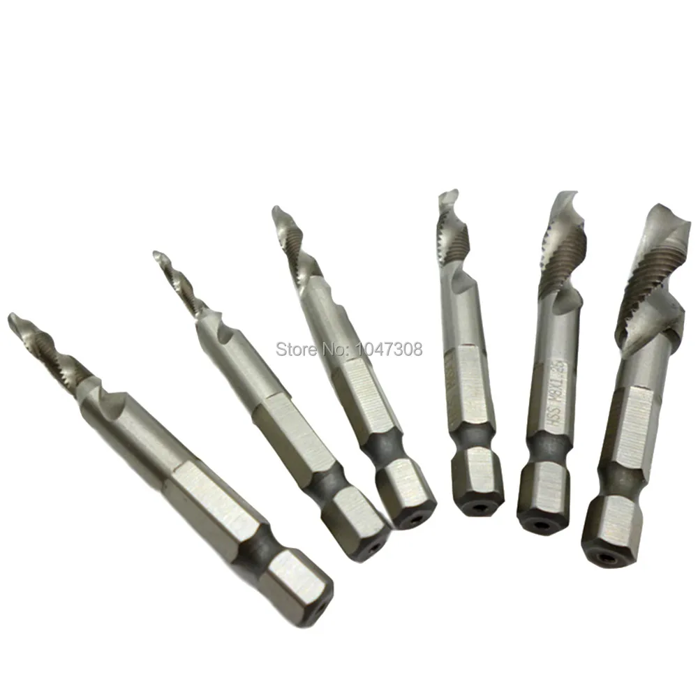 

6pcs Drill Tap Deburr Bit Quick Change 1/4" Hex Shank Metric M3 M4 M5 M6 M8 M10 High Speed Steel Tapping Screw Taps Countersink