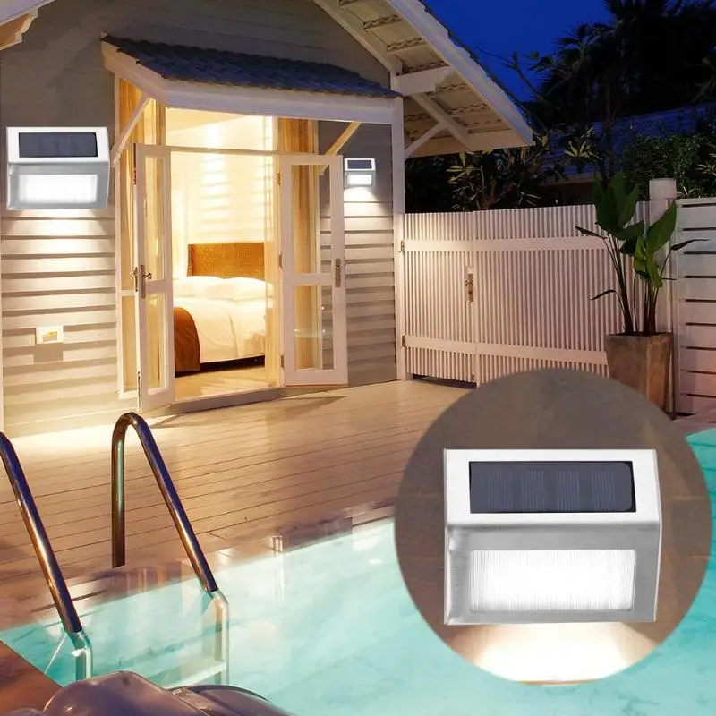 Stainless Steel 3LED Solar Stair Lights Outdoor Courtyard Pathway Lamps