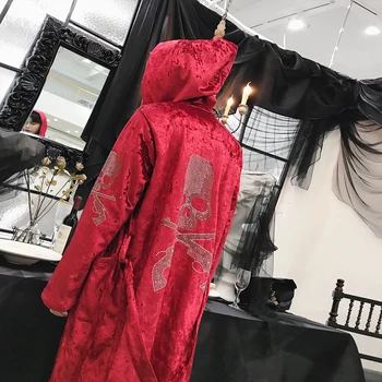 

2018 Winter Men's Fashion Hat Windbreaker Loose Coat Style Long Trench Thicken Velvet Cardigans In Warm Red/black/blue Parkas