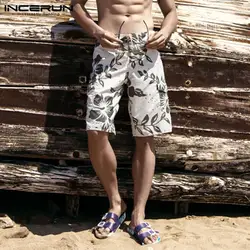 INCERUN модные для мужчин пляжные шорты цветочный принт Drawstring дышащий быстросохнущая обшитые мужские шорты повседневное свободные