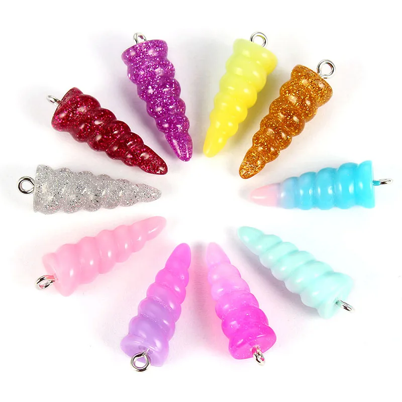 

10PCS Mixed Color Shine Cute Resin Small Horse Horn Charms Pendant For Women Girls Neckalce Jewelry Accessories