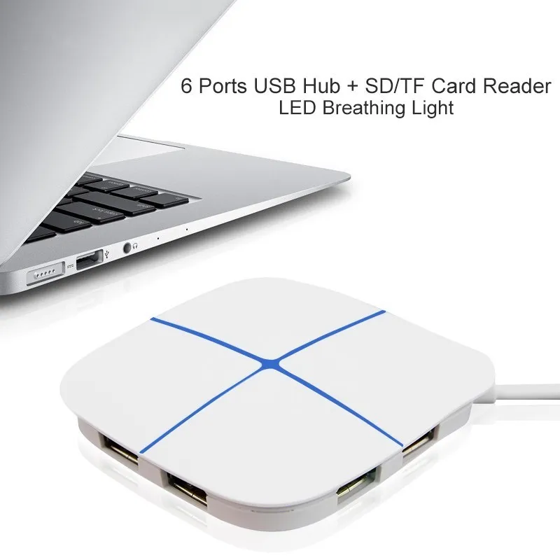 

CHYI Usb Hub Multi Port Splitter Computer Accessories TF/SD Card Reader Usb Hab Adapter LED Breathing Light Hubs For Note 7 Pro