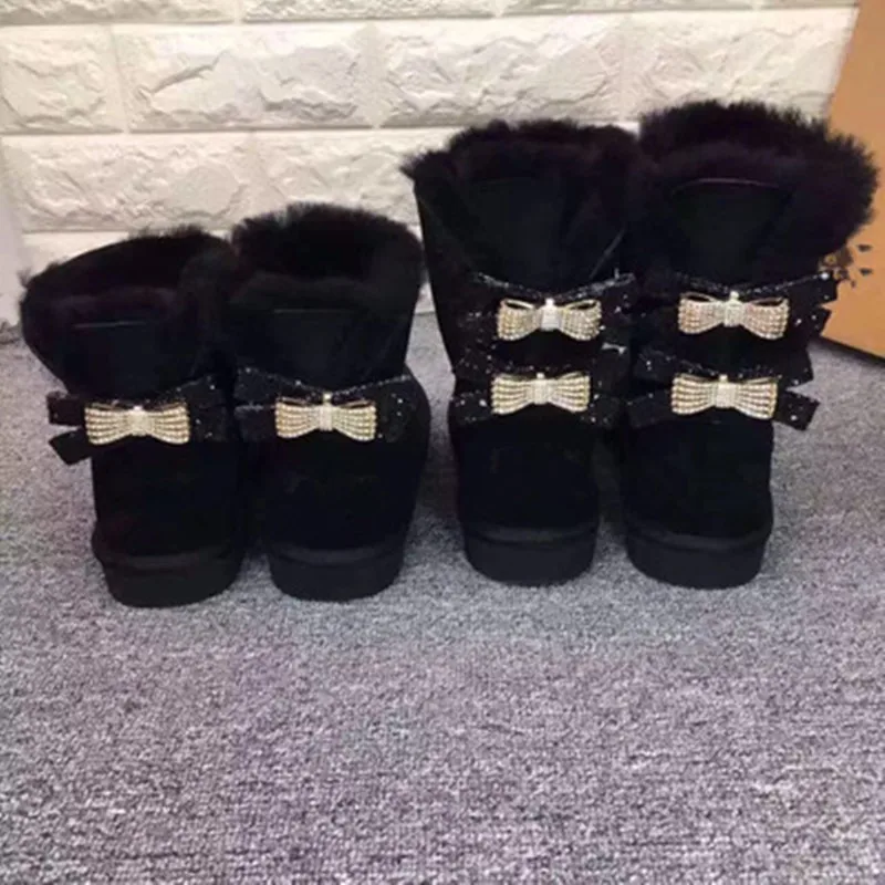Maroon mollet Rouge Neige Bottes D'hiver noir Femme Mode vin Deux Arcs Peau Femmes Mouton Mi De gris 2018 En pourpre Chaussures Réel Véritable Cuwhf ZqgUwc