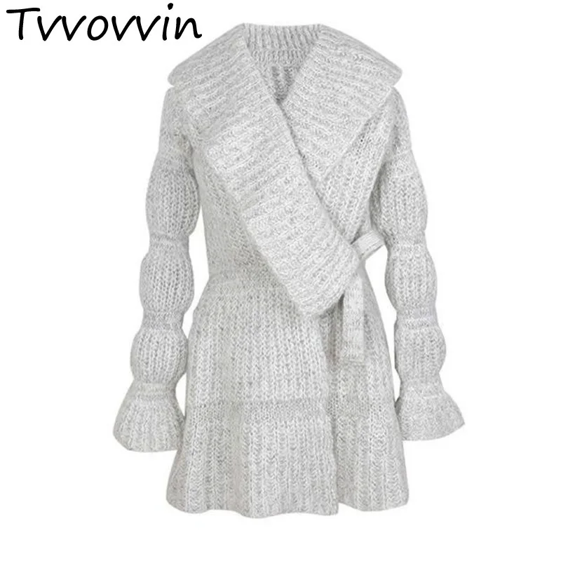 ^*Best Offers Woman Sweater Turn-down Collar Lantern Sleeve Cardigans Sweter Women 2019 New Fashion Plus Size Long Cardigans Sweaters E176