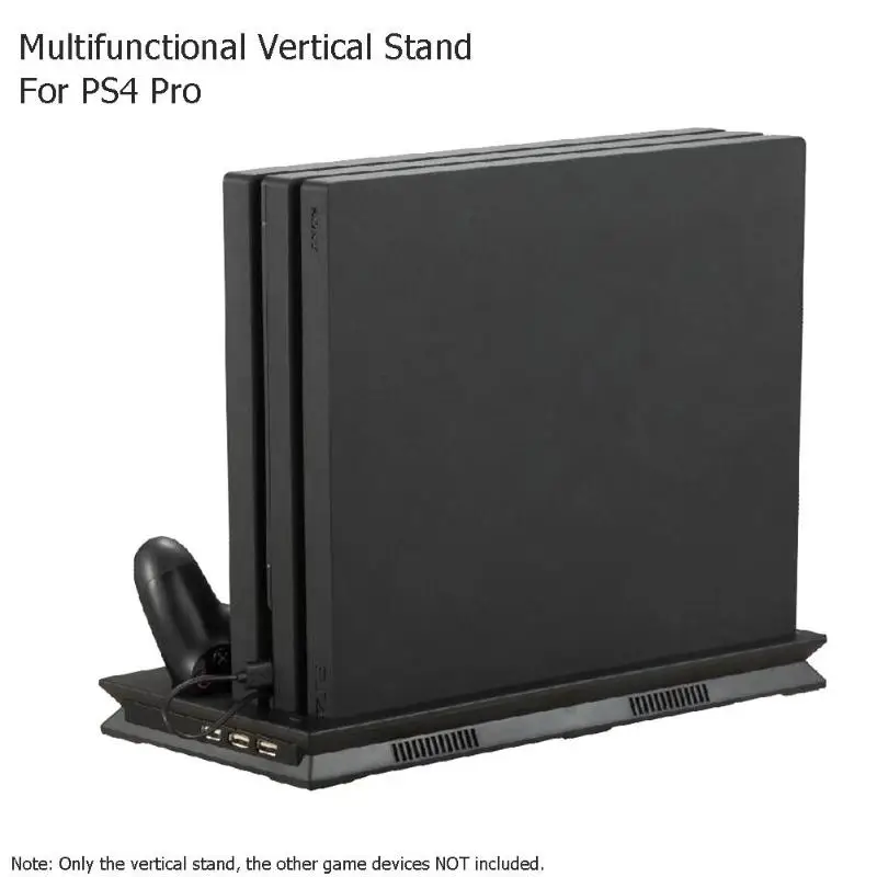 

ALLOYSEED Game Accessories Vertical Stand Dock Mount Game Console Support Base Holder Dual Charging Port Cooling Fan for PS4 Pro
