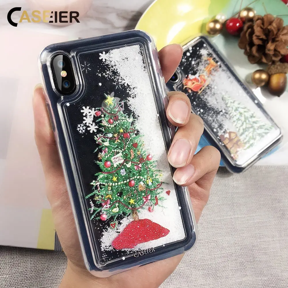 

CASEIER Lovely Christmas Case For iPhone 7 8 6 6S Plus Soft TPU Quicksand Case For iPhone X Xr Xs Max Cover New Year Capinhas