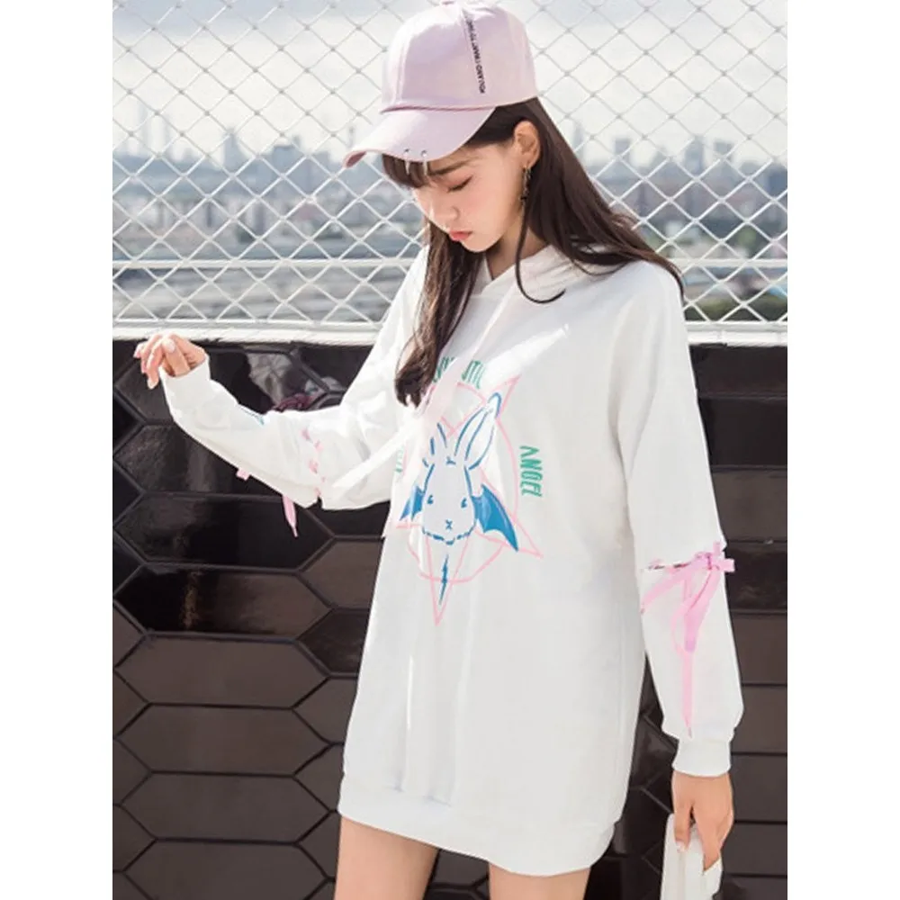 Women Goth Hoodies Casual Hip Hop OL Punk Plus Size Korean Style Loose Hooded Cartoon Print Female Cool Fashion White Sweatshirt Women Goth Hoodies Casual Hip Hop OL Punk Plus Size Korean Style Loose Hooded Cartoon Print Female Cool Fashion White Sweatshirt