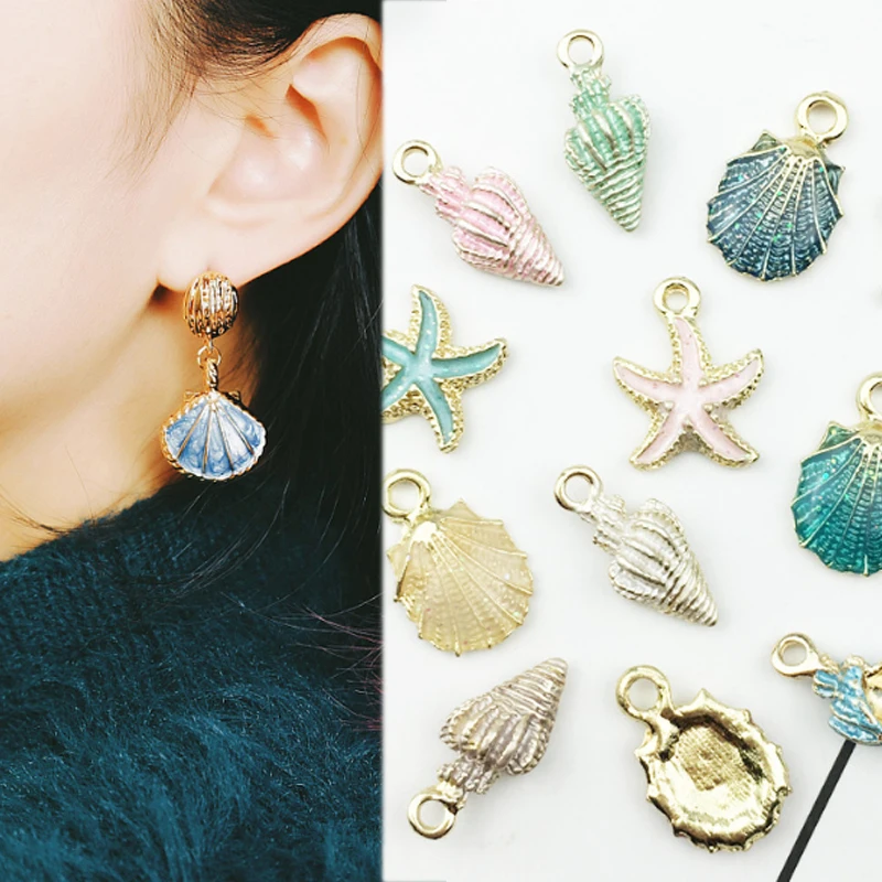 

LNRRABC 2019 new 10 Pcs/Set Necklace Sea DIY Accessory Charms Craft Bracelet Shell Ocean Jewelry Nautical DIY Starfish Colorful