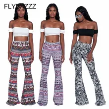 Women Yoga Pants Autumn Fashion Print Wide Leg Pants Sexy Party Club Flare Pants High Elastic Waist Flared Trousers Pantalones elastic waist printed wide leg yoga pants