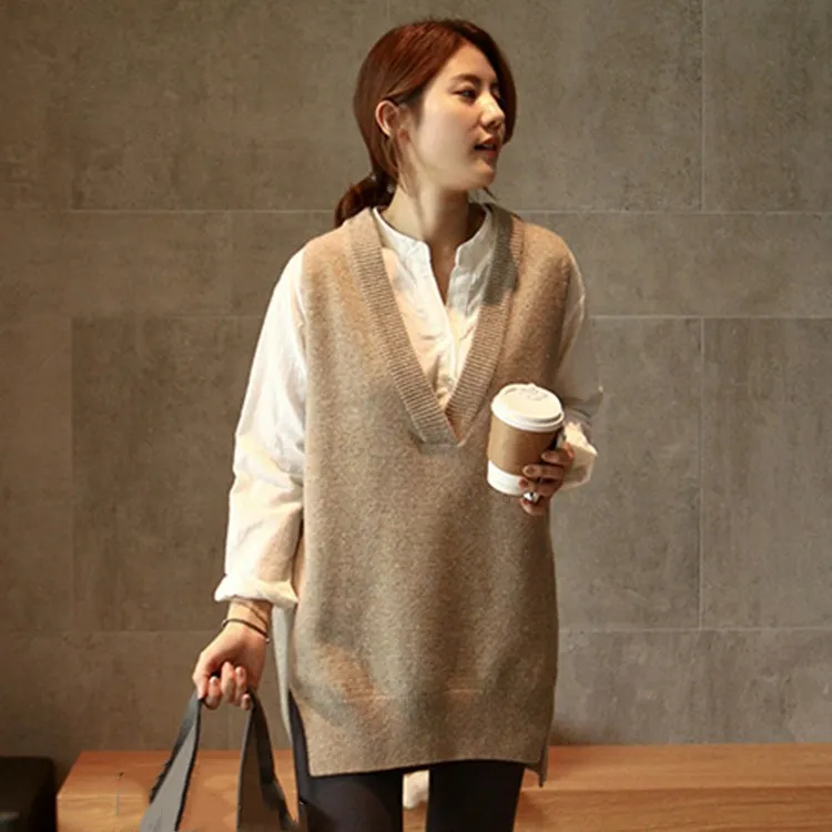 Hot Sale Fashion Autumn Winter Knitted Vest Casual V-Neck Sweater Waistcoat Women Loose Solid Sleeveless Tops
