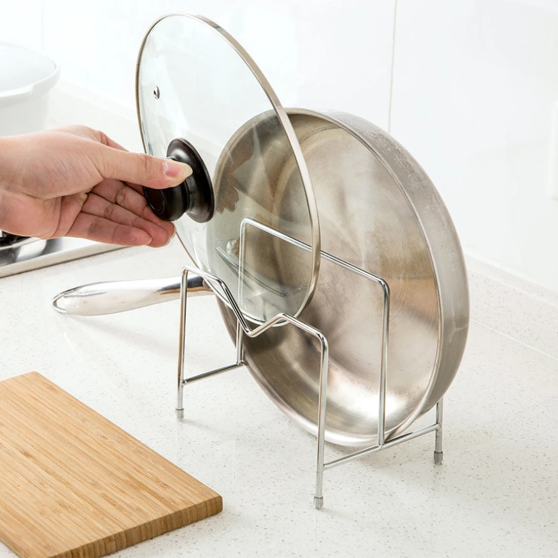 

HIPSTEEN Stainless Steel Chopping Block Frame Draining Storage Rack Pot Cover Storage Holder For Kitchen Container Items Hot